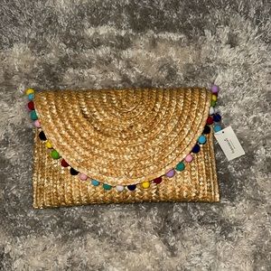 Rainbow Pom Pom Straw Clutch *NWT*